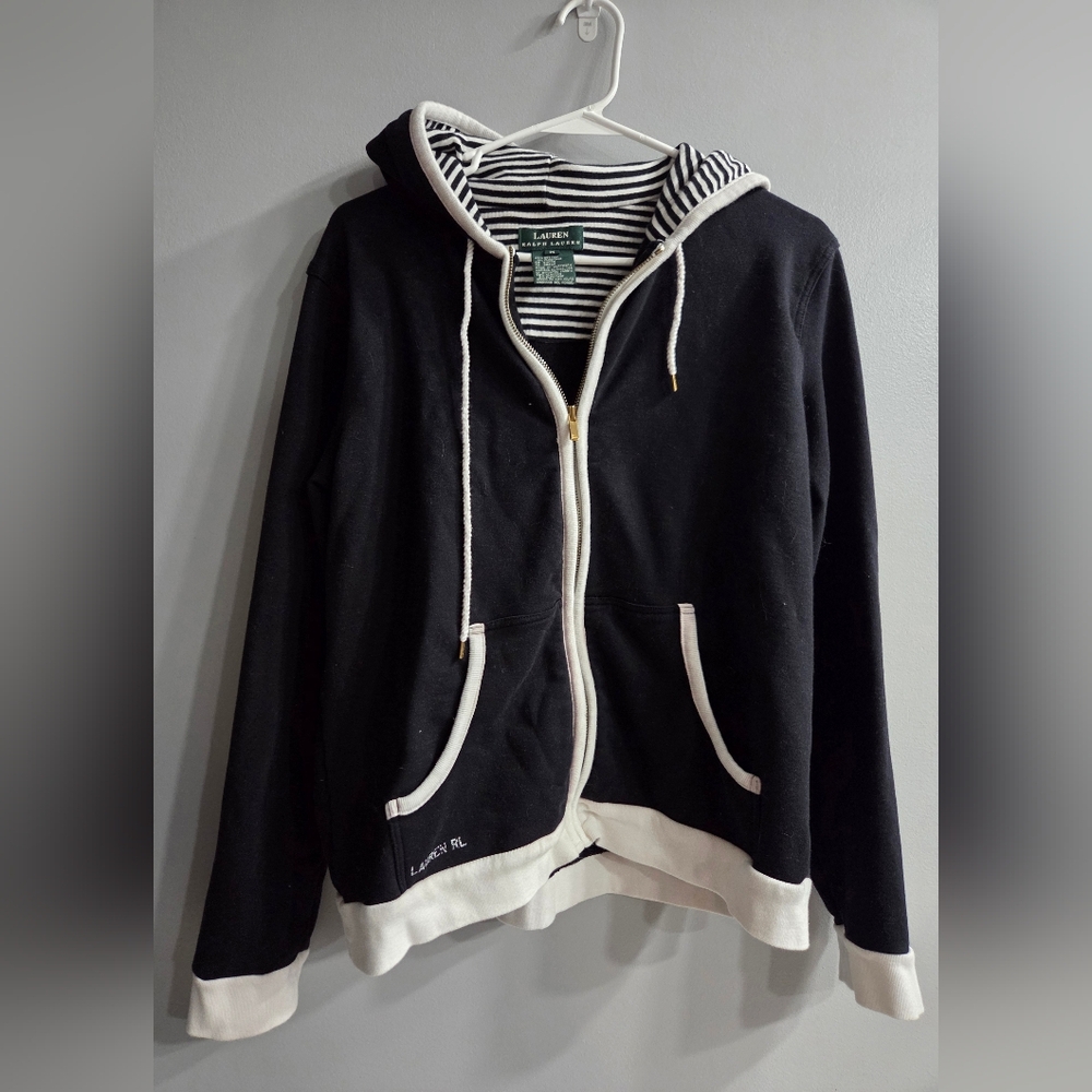 Lauren Ralph Lauren Black Hoodie with White Trim